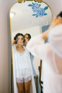 bride getting ready with her bridesmaids